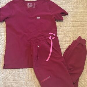 Figs Magenta Scrub Set with Pink Accents